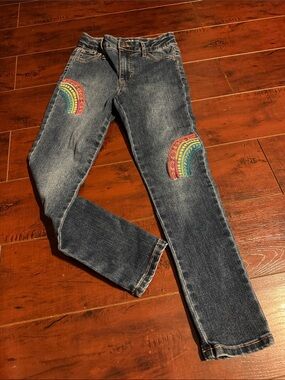 Cat & Jack Girls’ Dark Blue Skinny Jeggings with Rainbow Embroidery